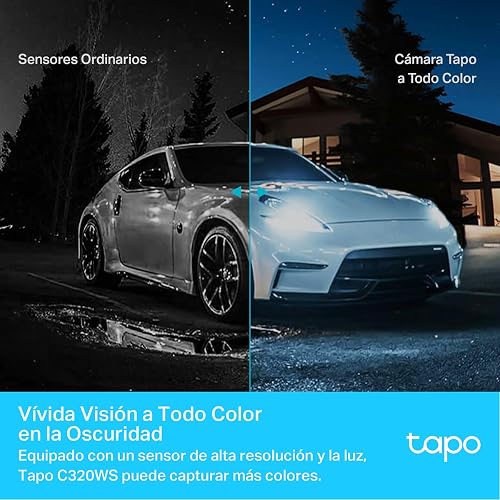 TP-Link Tapo C320WS Cámara de Seguridad WiFi Exterior - Resolución 2K - Cobertura 360° - Visión Nocturna a Color - Detección de Movimiento - Alarma de Luz y Sonido - 512GB - App Tapo - Protección IP66