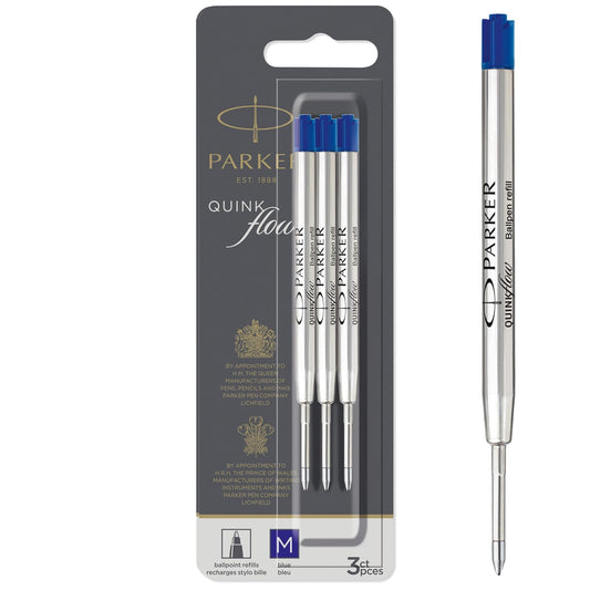 Parker QUINKflow - Recambios de tinta para bolígrafo, punta media, azul, 3 unidades