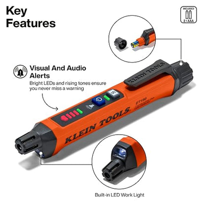 KLEIN TOOLS ET190 | Detector De Fugas De Gas | Alerta LED Y Sonora | Ligero | Detecta fugas de gas con alertas audibles y LED en un diseño ligero y fácil de manejar durante inspecciones.