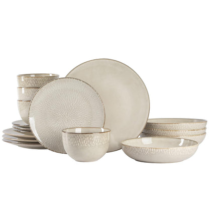 Gibson Elite Manila Bay Juego de Vajilla de Gres, Servicio para 4 - Service for 4 (16pcs) - Taupe (Matisse)