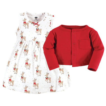 Hudson Baby baby-girls Cotton Dress and Cardigan Set