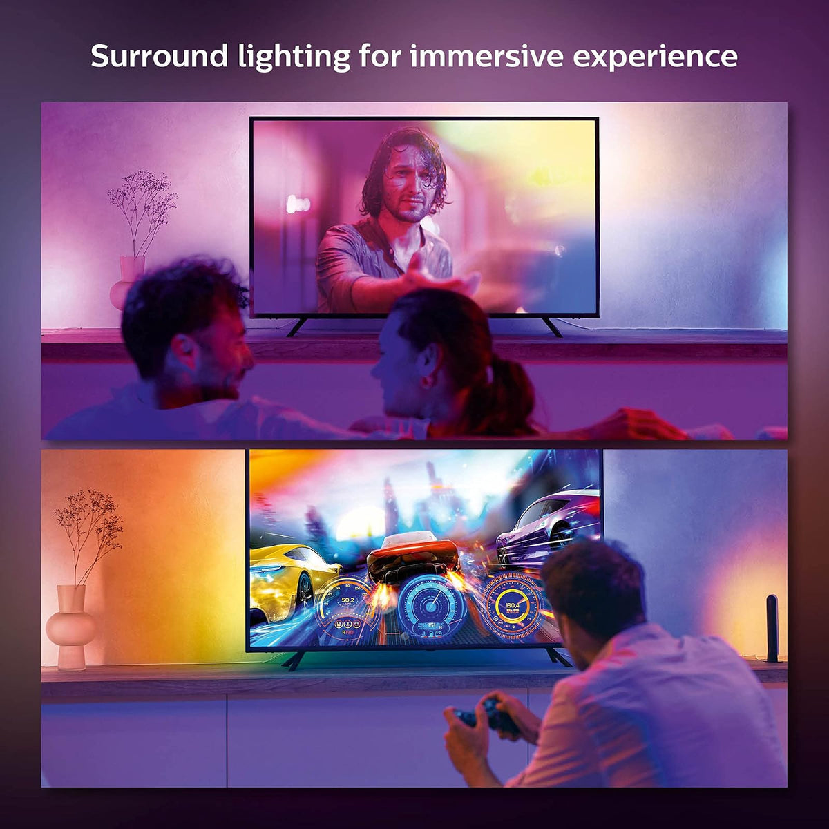 Philips Hue Tira de Luz Inteligente Gradient para TV de 55 Pulgadas, Iluminación Multicolor Envolvente, Requiere Hue Bridge y Sync Box, Compatible con App y Asistentes de Voz