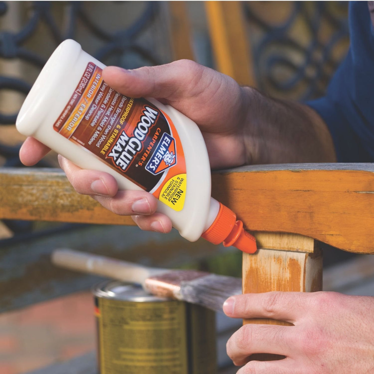 Elmer's Pegamento para Madera de Carpintero Max E7310 | Bronceado, 16 onzas, interior/exterior, resistente al agua, formula con fibras de madera