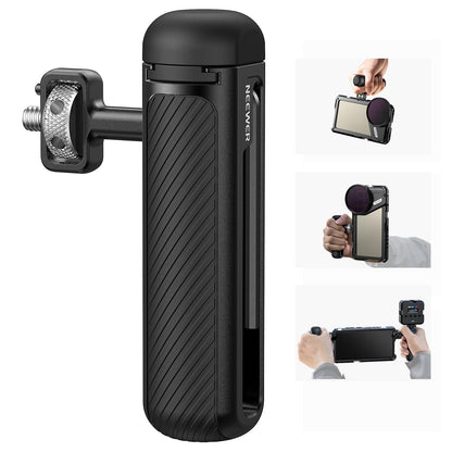 NEEWER 360° Giratorio Mango Lateral/Manija Superior con 1/4" Tornillo, Pin Antitorsión, Zapata Fría, Empuñadura Goma para iPhone 16 15 Pro MAX Samsung Galaxy S24 Ultra NEEWER Jaula Celular Rig, PA046