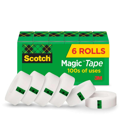 Scotch Magic Tape, invisible, suministros de oficina en casa y suministros de regreso a la escuela para la universidad y las aulas, 6 rollos