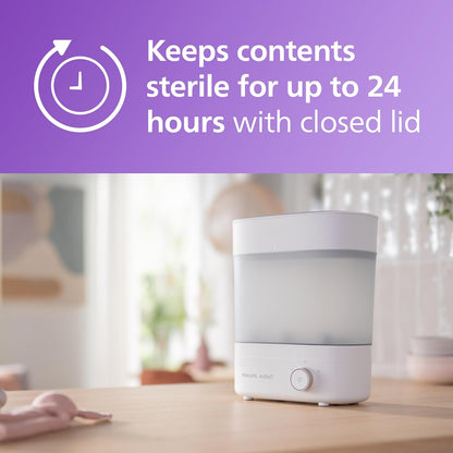 Philips Avent Esterilizador Eléctrico a Vapor Esteriliza, Seca y Almacena | Biberones listos para cada toma | Elimina 99.9% de gérmenes | Esteriliza y seca en 40 minutos | Hasta 6 biberones | SCF293/00