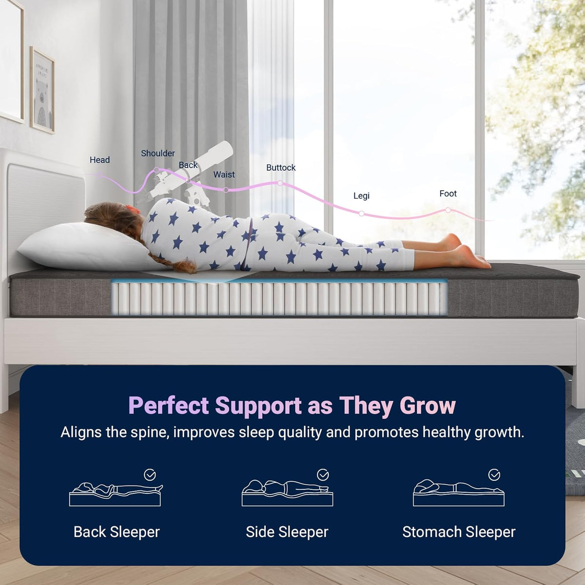 Avenco - Colchón Individual de 8 Pulgadas en Caja, colchones híbridos de firmeza Media con Bobina Smarts y Espuma viscoelástica de Gel para Dormir Fresco y Alivio de la presión, Certificado