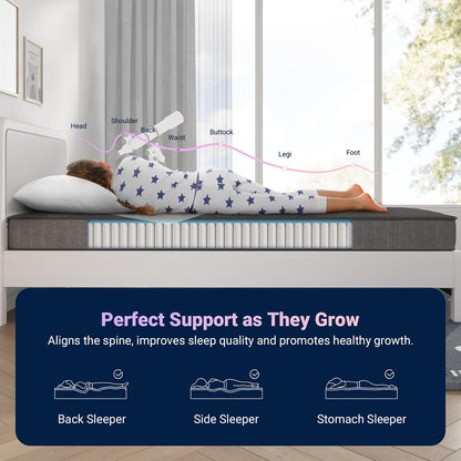 Avenco - Colchón Individual de 8 Pulgadas en Caja, colchones híbridos de firmeza Media con Bobina Smarts y Espuma viscoelástica de Gel para Dormir Fresco y Alivio de la presión, Certificado