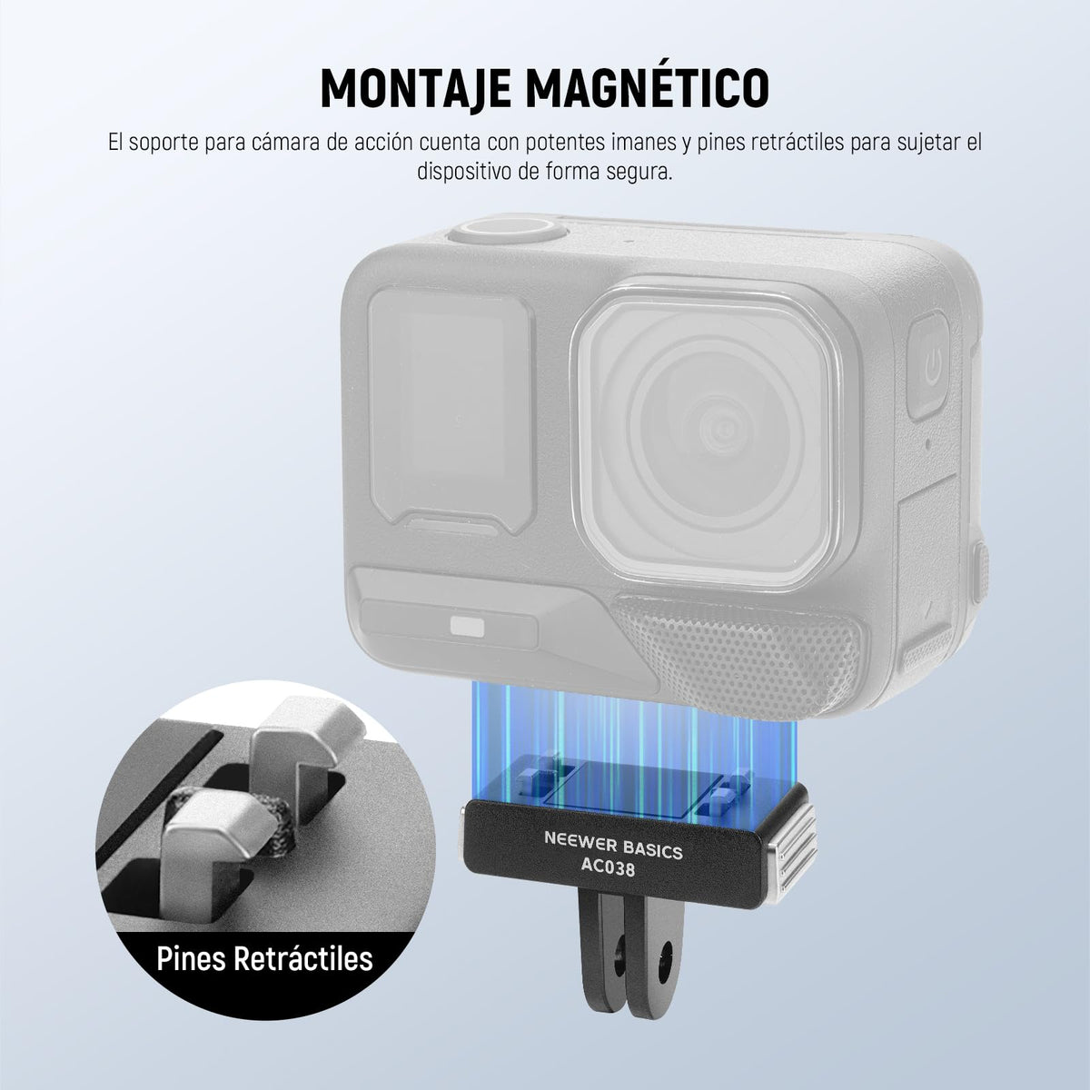 NEEWER Basics Adaptador Montaje Soporte Magnético Liberación Rápida Compatible con Insta360 Ace Pro/Ace Pro 2, 2 Prong Action Camera Accesorios para Fotografía Filmación Grabación Video, AC038