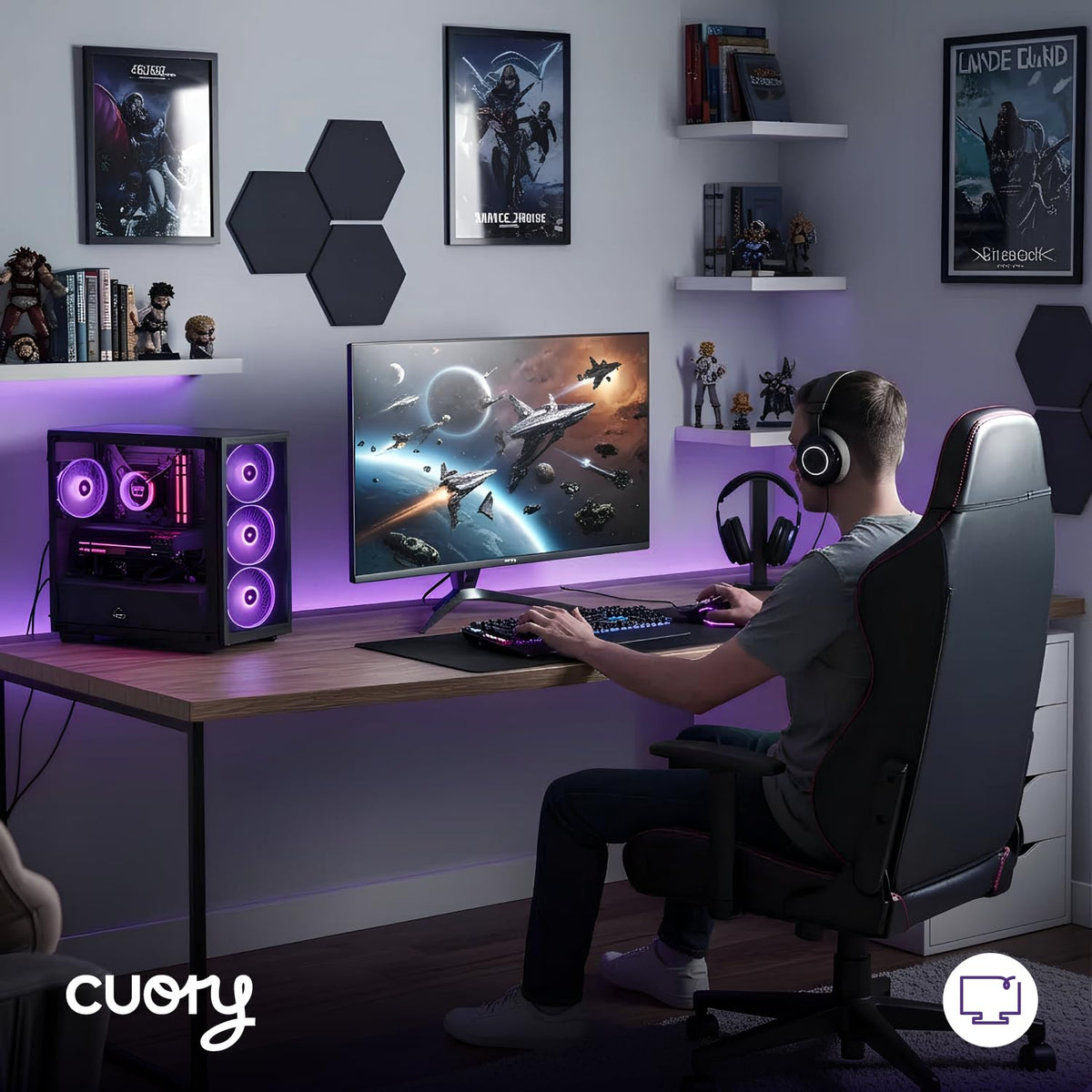 CUORY Monitor LED 24 Pulgadas Full HD 100Hz, Pantalla Gamer y Oficina, Resolución 1920x1080p, Diseño Ultra Delgado, Gaming Alto Rendimiento con Conexión HDMI/VGA
