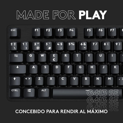Logitech G413 SE Teclado Mecánico Gaming en inglés Tamaño Estándar - Teclado Retroiluminado, Interruptores Mecánicos Táctiles, Sin Efecto Fantasma, Compatible: Windows, macOS - Negro Aluminio