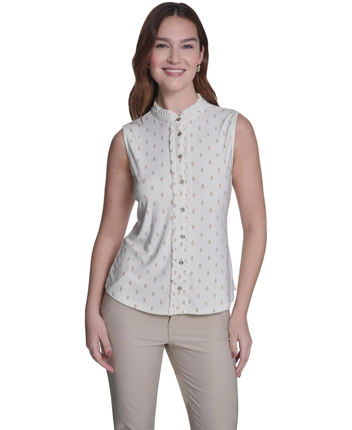 Tommy Hilfiger Parte Superior de Punto sin Mangas con botón Delantero con Cuello clásico Blusas para Mujer