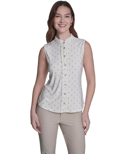 Tommy Hilfiger Parte Superior de Punto sin Mangas con botón Delantero con Cuello clásico Blusas para Mujer