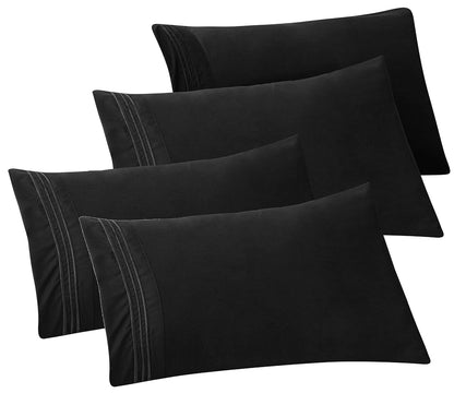 Elegant Comfort Fundas de Almohada 1500 Hilos - King - Paquete de 4 - Negro