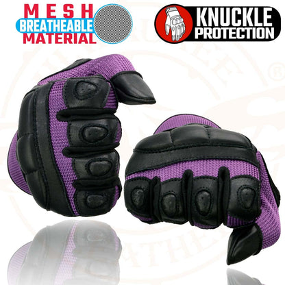 Shaf International Milwaukee Leather SH802 - Guantes de competición para Mujer, Color Negro y Morado con Malla, Talla L