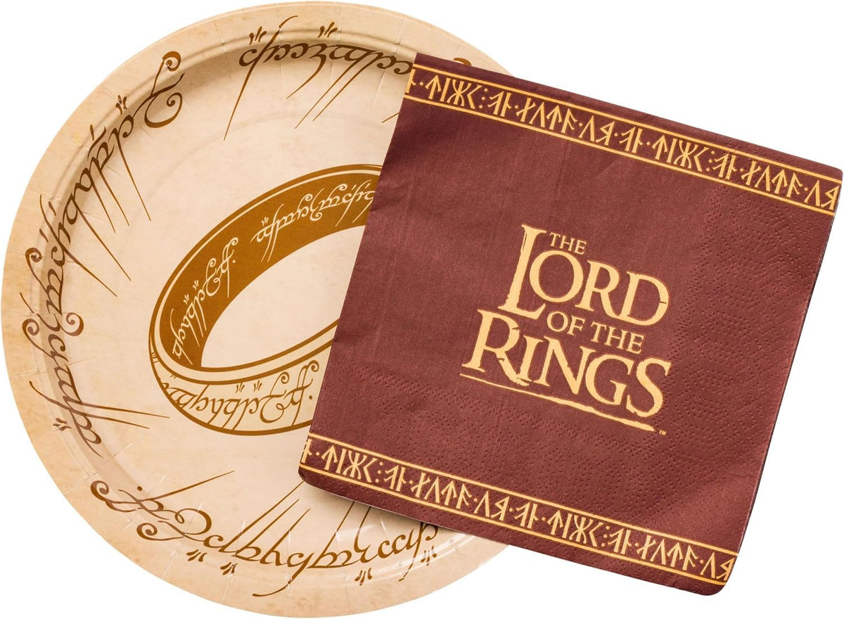 Silver Buffalo The Lord of the Rings Elvish Script - Paquete de 32 platos y servilletas de papel desechables