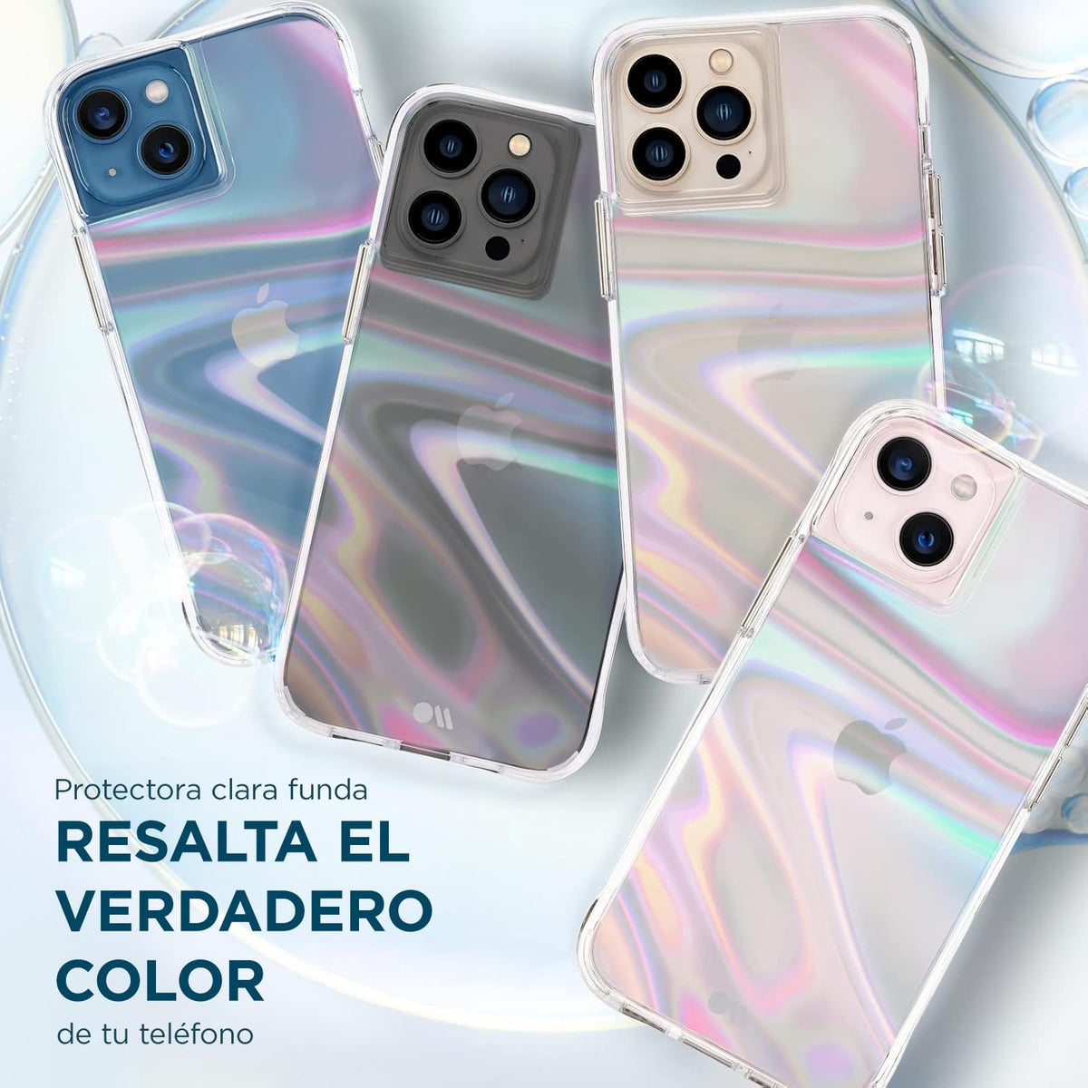 Case-Mate - Soap Bubble - Funda para iPhone 13 - Diseño Iridiscente - Protección contra caídas de 10 pies - 6.1 Pulgadas - Burbuja de Jabón