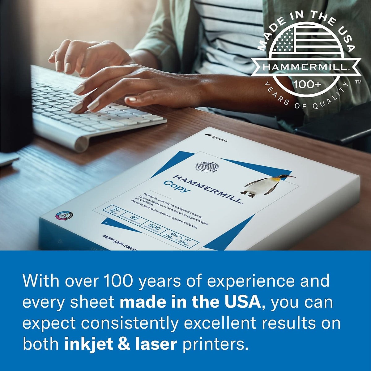 Hammermill - Papel para impresora (impresión láser de alta calidad, 10,9 kg, 8,5 x 14, 1 resma (500 hojas), 98 brillante, fabricado en los Estados Unidos, 104612