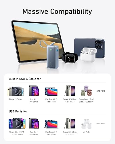 Anker Nano Powerbank 10.000 mAh Powerbank con Cable USB-C Integrado, PD 30 W de Potencia máxima con 1 x USB-C, 1 x USB-A, batería Compatible con iPhone14 Serie, MacBook, Galaxy, iPad y más (Azul)