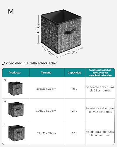 SONGMICS Cajas Cubos de Almacenamiento de Tela no Tejida de 30 cm con Asas Dobles, Juego de 6, Organizadores de Armario, Negro MROB030B01