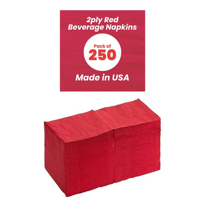Perfectware - Servilletas de bebidas rojas PW-2 Ply Red Bev-250 de 2 capas, paquete de 250 unidades