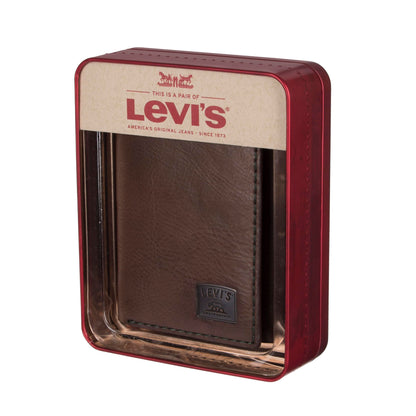 Levi's Men's Trifold Wallet - Sleek and Slim Includes ID Window and Credit Card Holder,Brown Stitch