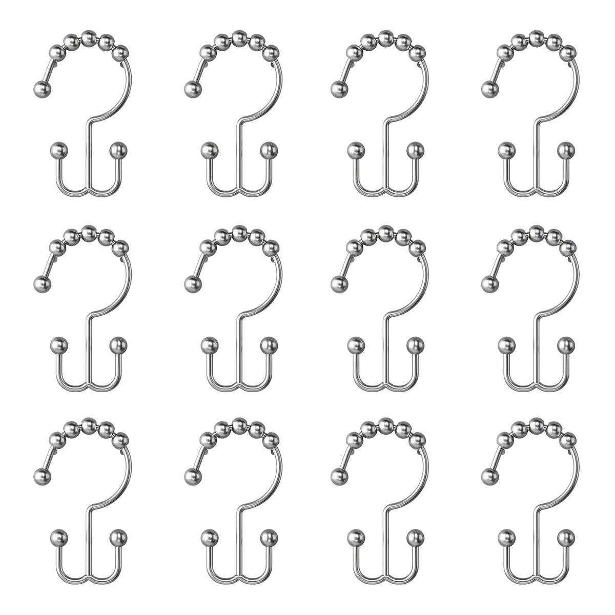 Maytex Shower Curtain Hooks, Shower Curtain Rings, Rust-Resistant Decorative Double Roller Glide Shower Hooks, Shower Rings for Bathroom Shower Rods, Curtains, Liners, Set of 12, Brushed Nickel