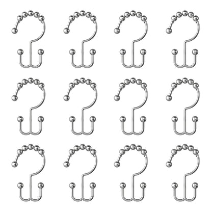 Maytex Shower Curtain Hooks, Shower Curtain Rings, Rust-Resistant Decorative Double Roller Glide Shower Hooks, Shower Rings for Bathroom Shower Rods, Curtains, Liners, Set of 12, Brushed Nickel
