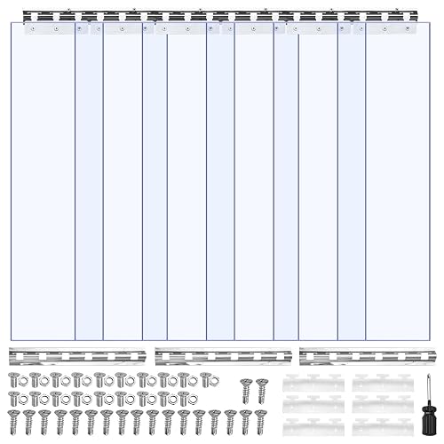 VEVOR Cortina de Tiras Transparente 96,5 x 213,4 cm, Cortina de Puerta de PVC con 6 Tiras de Plástico Espesor de 2 mm, para Puerta de Congelador, Almacén, Refrigerador de Supermercado, Garajes
