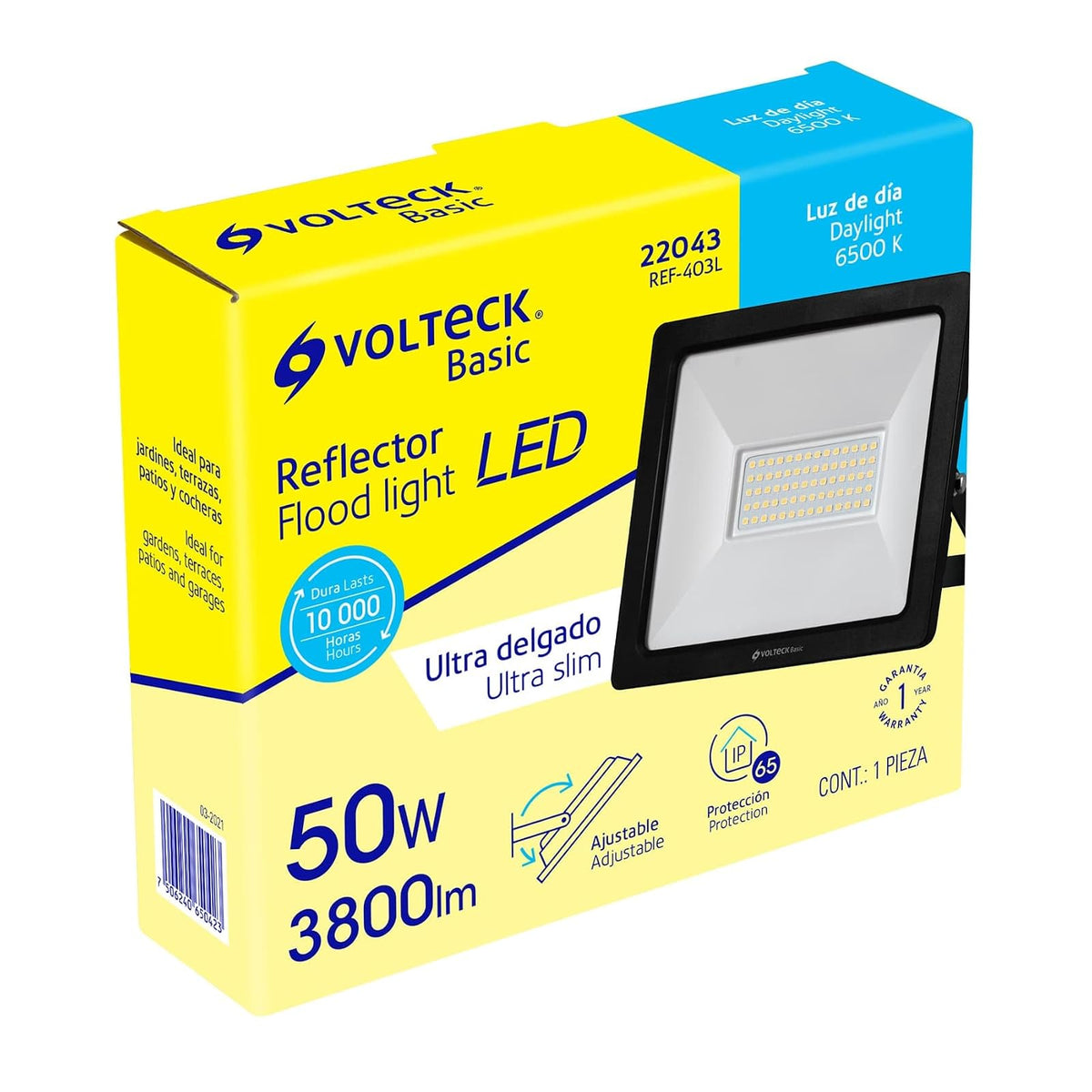 Volteck Basic REF-403L, Reflector ultra delgado LED 50 W luz de día encendido instantáneo