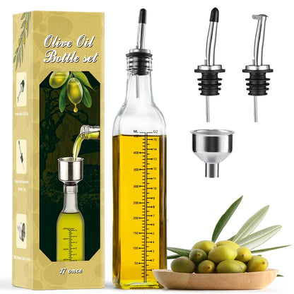 AOZITA - Botella dispensadora de aceite de oliva de vidrio de 17 onzas, 500 ml, transparente, aceite y vinagre con vertedores y embudo, jarra de aceite de oliva para cocina
