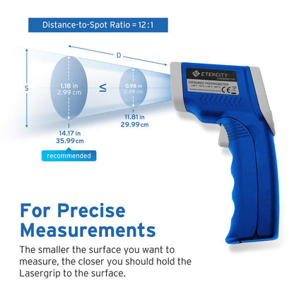 Etekcity Termómetro infrarrojo 749 (no para humanos) pistola de temperatura digital sin contacto láser IR termómetro, 14.4 °C ~ 380.0 °C (-50 ℃ ~ 380 ℃), tamaño estándar, azul
