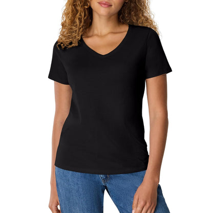 Hanes Playera Cuello en V para Mujer, 100% Algodón - negro, (Black - 1 Pack) - XXL