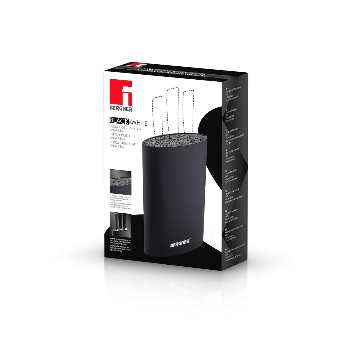 Bergner Soft Touch - Bloque Universal para Cuchillos (15,6 x 6,6 x 22 cm), Color Negro