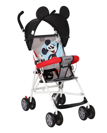 INFANTI | Carriola de Bastón Disney | Edición Mickey | Diseño Ligero y Compacto | Plegado Fácil y Correa de Transporte | Para Bebés de 6 Meses a 16 kg | Arnés de 3 Puntos | Color Gris