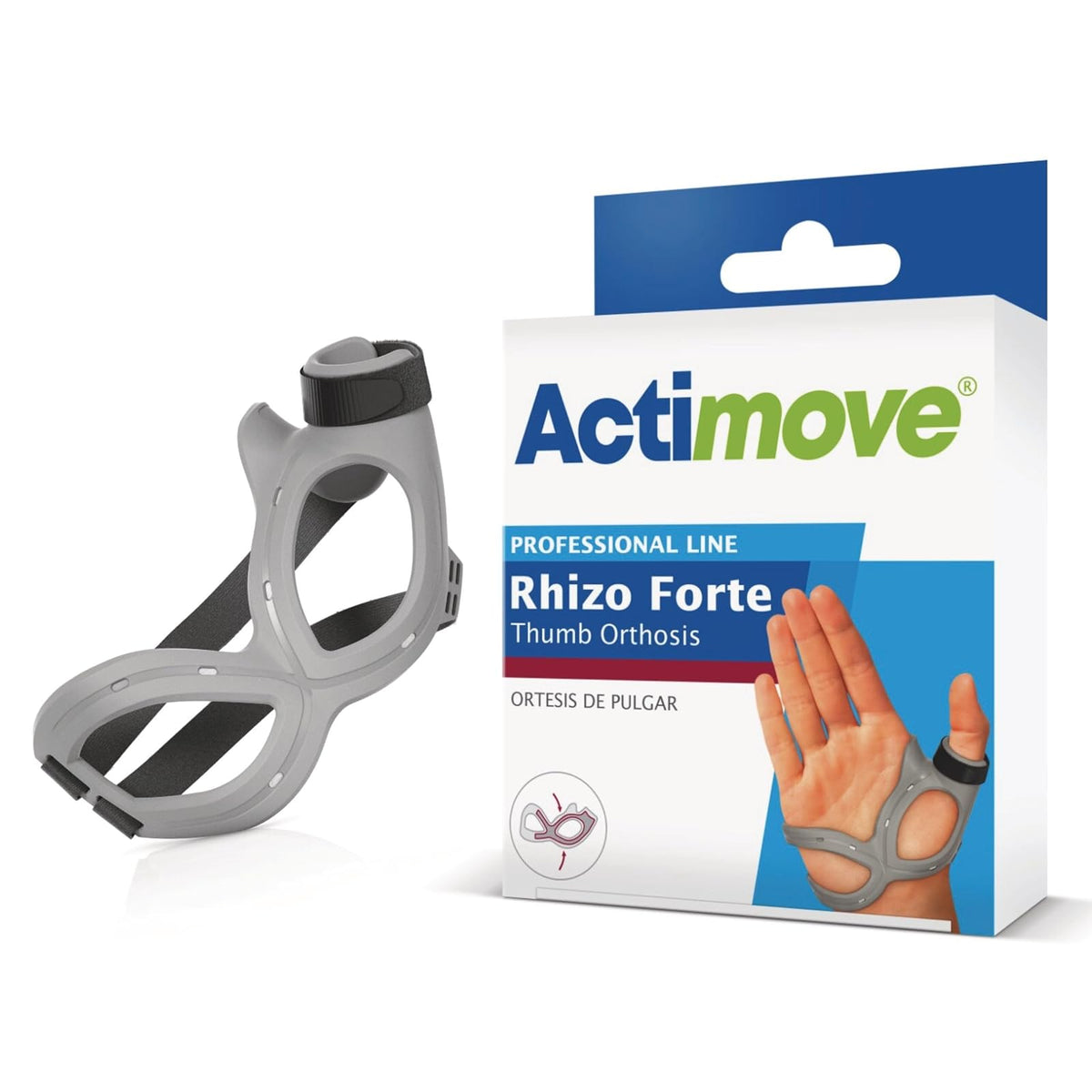 Actimove Línea Profesional Rhizo Forte Ortesis del Pulgar – Férula para Osteoartritis, Pulgar del Esquiador, Artritis Reumatoide, Esguinces – Diseño Patentado – Mano Izquierda – Gris, Mediano