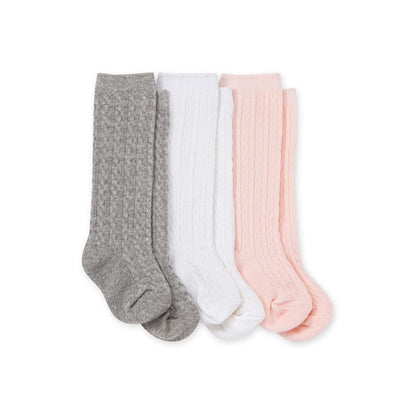Burt's Bees Baby Baby girls - Calcetines de algodón orgánico, juego de 3 calcetines de punto trenzado hasta la rodilla