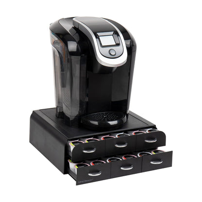 Mind Reader Single Serve Coffee Pod Organizer with 2 Drawers, 72 Pod Capacity, Countertop, 14" L x 12.25" W x 4.75" H, Black