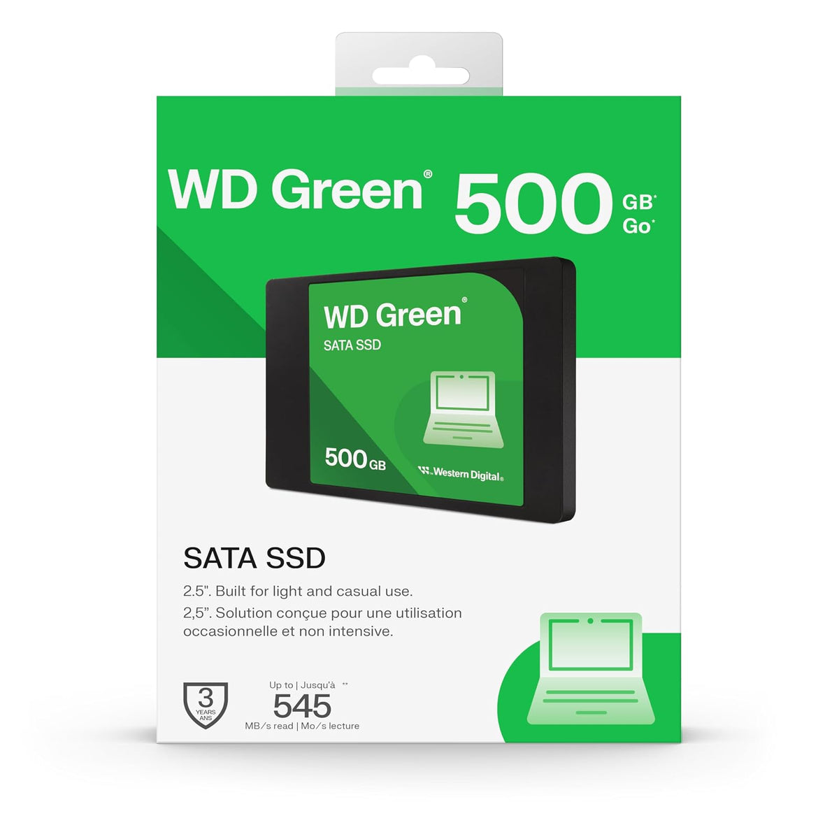Western Digital WD Green SATA de 500 GB, hasta 545 MB/s, 2.5 Pulgadas/7 mm, garantía de 3Y, Unidad Interna de Estado sólido (SSD) (WDS500G5G0A-00CPT0)