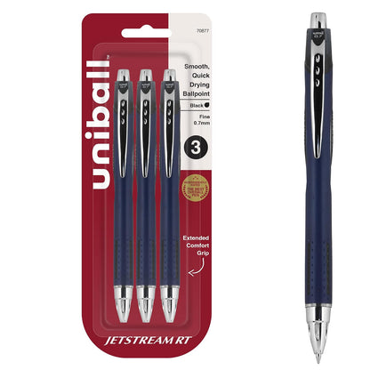 Uni-ball Jetstream RT 70877 Bolígrafos retráctiles de punta fina, 3 unidades, tinta negra