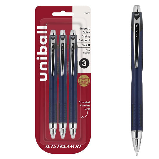 Uni-ball Jetstream RT 70877 Bolígrafos retráctiles de punta fina, 3 unidades, tinta negra