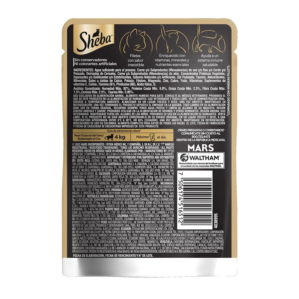 Sheba - Alimento Húmedo para Gato Adulto, Sabor Filetes De Atún Marinado 85g c/u. Paquete de 24 Unidades, SIn Colorantes ni Sabores Artificiales