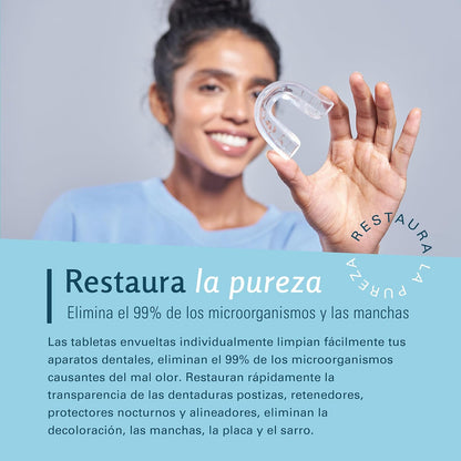 M3 Naturals Tabletas Limpiadoras de Retenedores Dentales, 120 Tabletas | Limpia retenedores, alineadores y prótesis; elimina olores, manchas y placa; efervescentes sabor menta con estuche