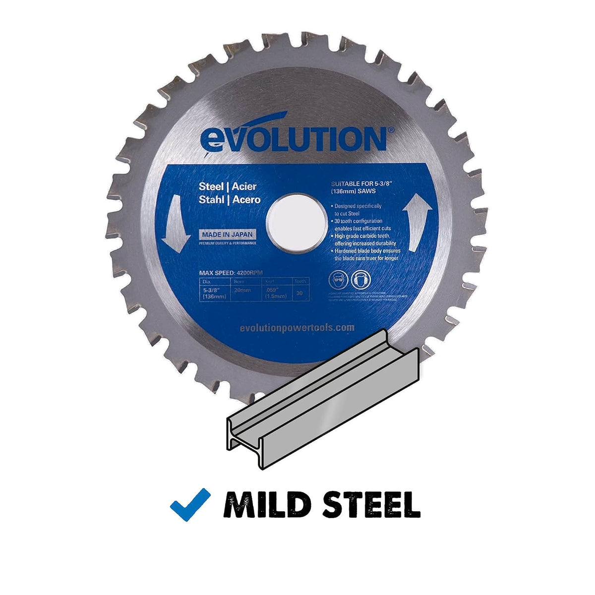 Evolution Power Tools - Hoja de sierra de corte, acero inoxidable