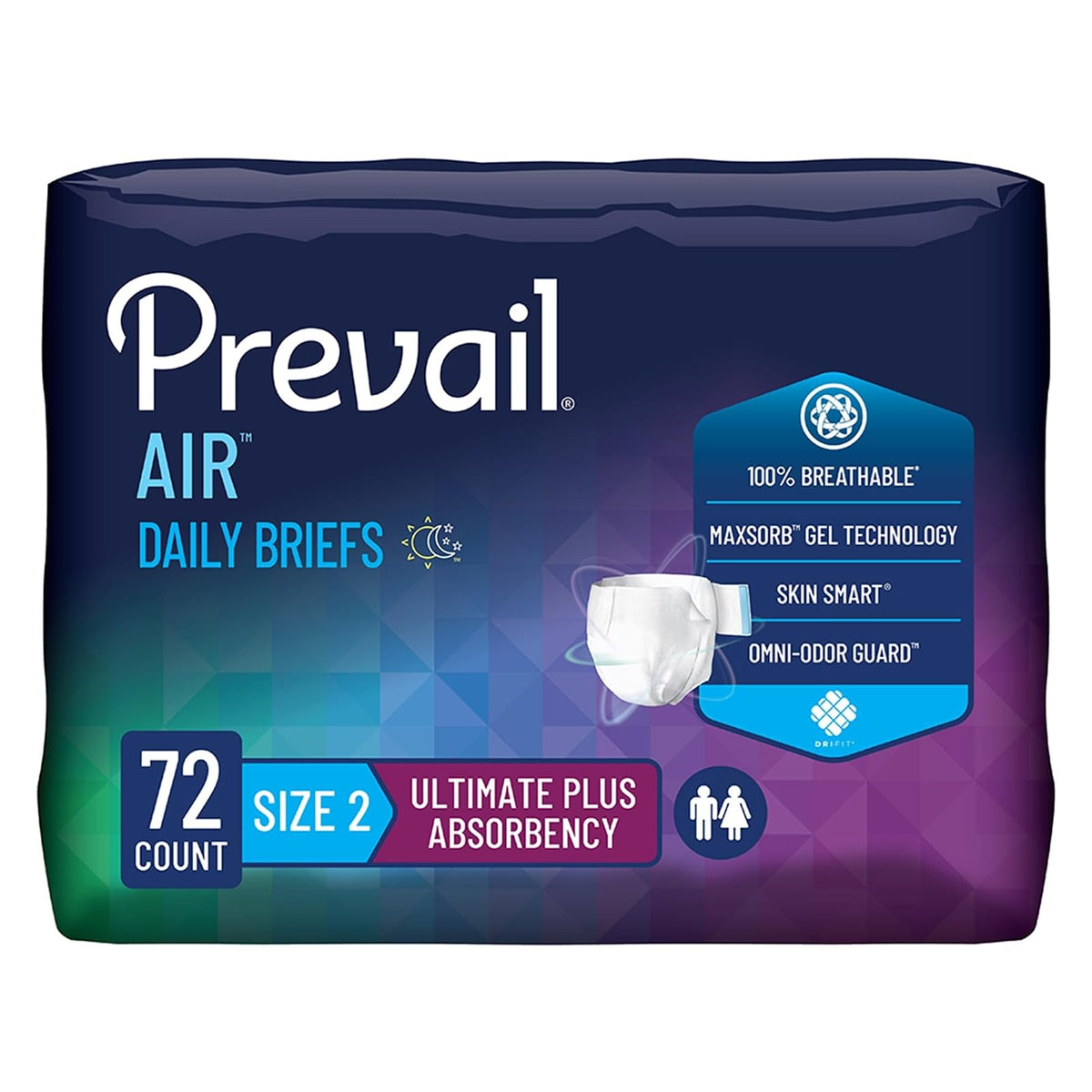 Prevail Breezers 360 Incontinence Briefs, Ultimate Absorbency, Size Two, 72 Count