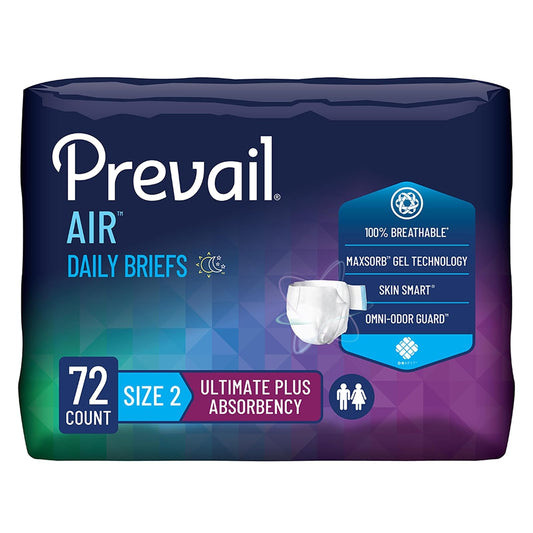 Prevail Breezers 360 Incontinence Briefs, Ultimate Absorbency, Size Two, 72 Count