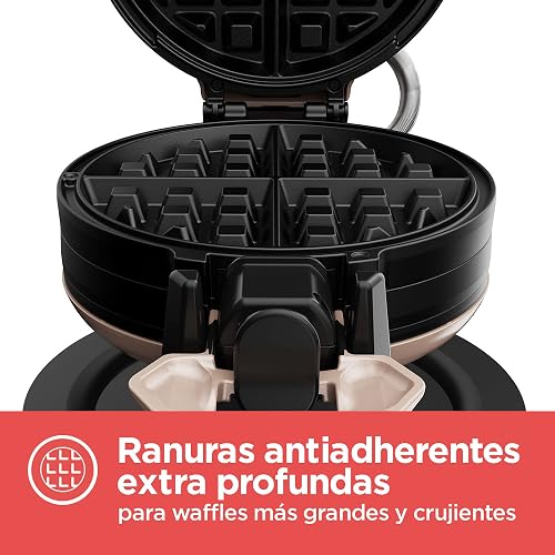 Black+Decker Waflera Giratoria con Placas Antiadherentes, WMD201 | Prepara 2 waffles a la vez, con ranuras profundas para una cocción uniforme
