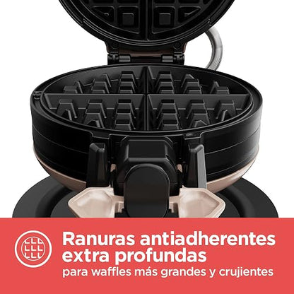 Black+Decker Waflera Giratoria con Placas Antiadherentes, WMD201 | Prepara 2 waffles a la vez, con ranuras profundas para una cocción uniforme