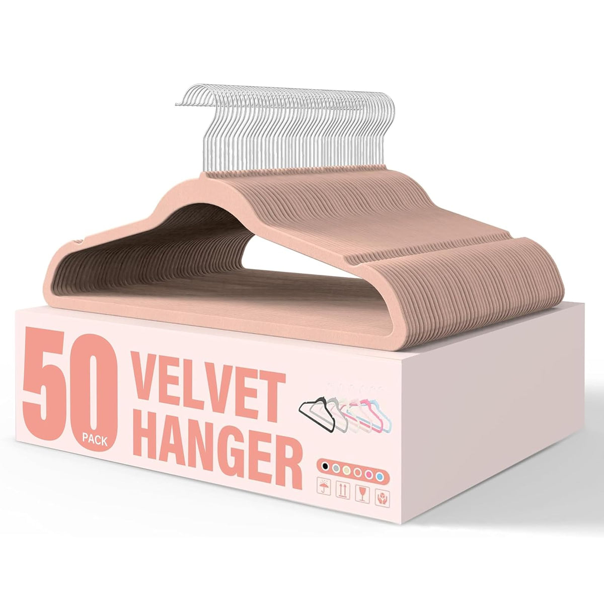 YSSOA - Juego de 50 Perchas de Terciopelo Antideslizantes con Muescas en los Hombros, Ganchos giratorios de 360°, Colgador estándar Resistente para Ahorrar Espacio en el clóset, Color Rosa - Paquete de 50 - Rosa
