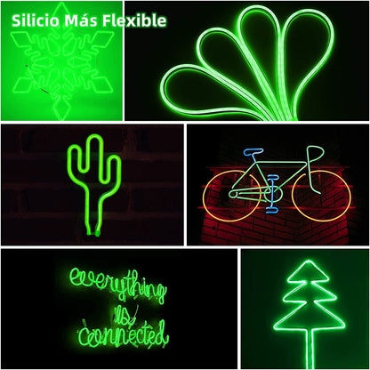 DOSYU Tira Neón Flex LED, 12V 16.4ft/5m Impermeable Flexible Cortable DIY 2835 Luces Led IP65 Decorativa para TV, Cuarto, Halloween, Fiesta de Navidad, con Adaptador(Verde)